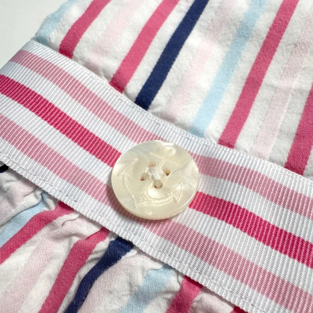 Baby Gap Dress 6-12 Months Pink Blue Striped Nautical Anchor Button Sleeveless